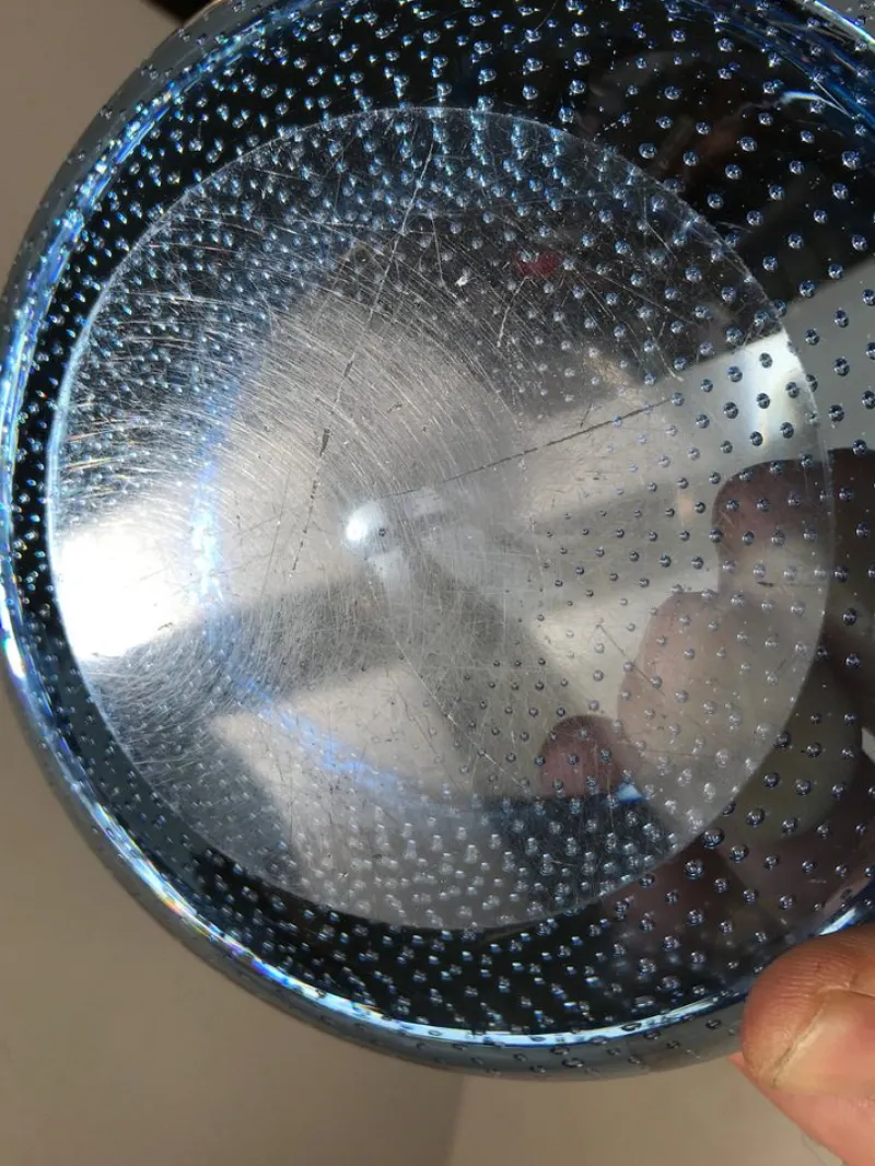 New Pamono Blue Murano Glass Dish with Air Bubbles from Seguso, 1950s