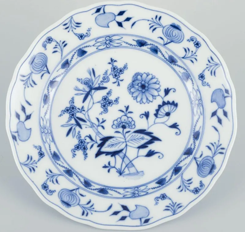 Pamono Blue Onion Patterned Porcelain Dinner Plates from Meissen, Germany, 1890s, Set of 5> Dinner Plates & Bowls