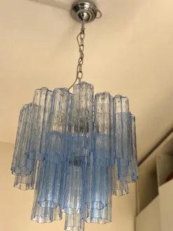 Pamono Blue Tronchi Murano Glass Chandelier in Venini Style by Simoeng> Ceiling Lights