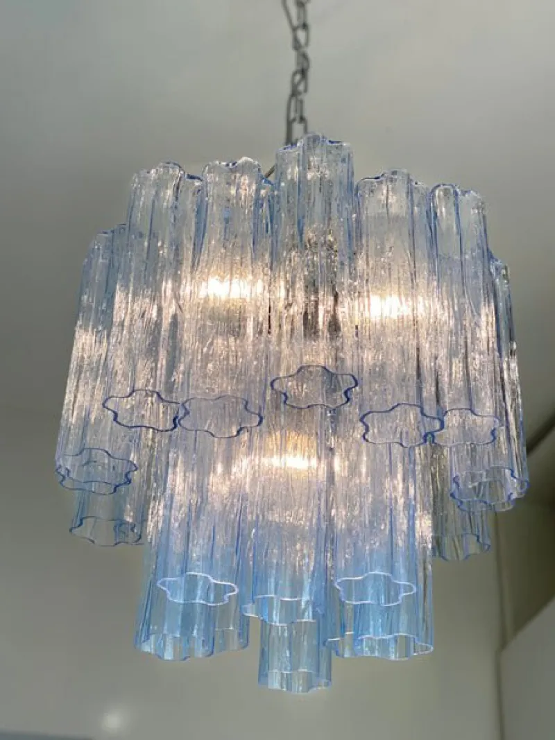 Pamono Blue Tronchi Murano Glass Chandelier in Venini Style by Simoeng> Ceiling Lights