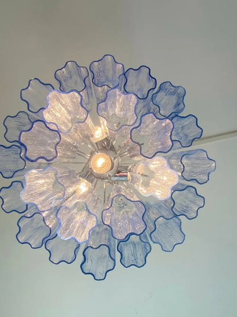 Pamono Blue Tronchi Murano Glass Chandelier in Venini Style by Simoeng> Ceiling Lights