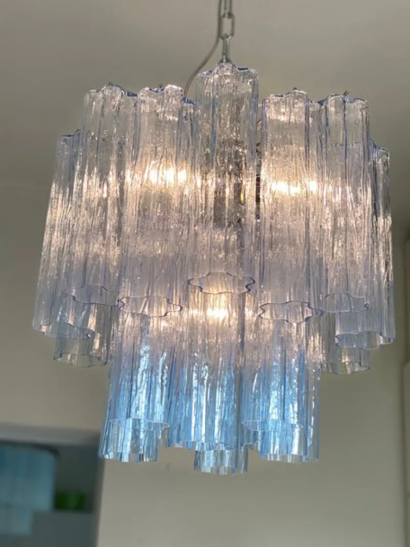 Pamono Blue Tronchi Murano Glass Chandelier in Venini Style by Simoeng> Ceiling Lights