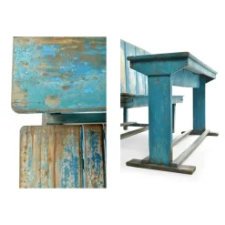 Pamono Blue Wooden Double School Desk><noscript><img width=