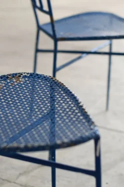 Sale Pamono Blue Wrought Iron Garden Chairs, 1950, Set of 4