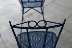 Sale Pamono Blue Wrought Iron Garden Chairs, 1950, Set of 4