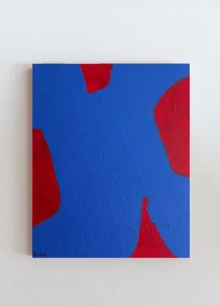 Hot Pamono Bodasca, Blue on Red, 2025, Acrylic on Canvas