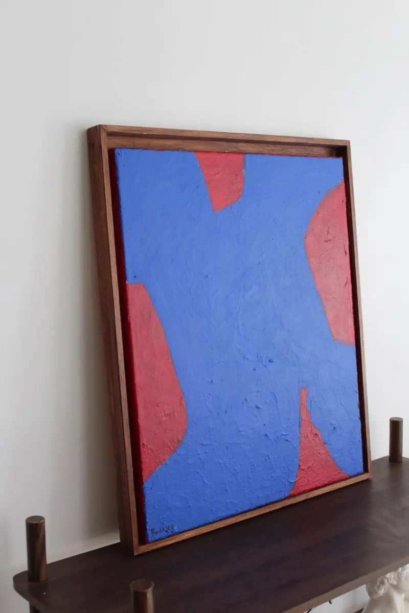 Hot Pamono Bodasca, Blue on Red, 2025, Acrylic on Canvas