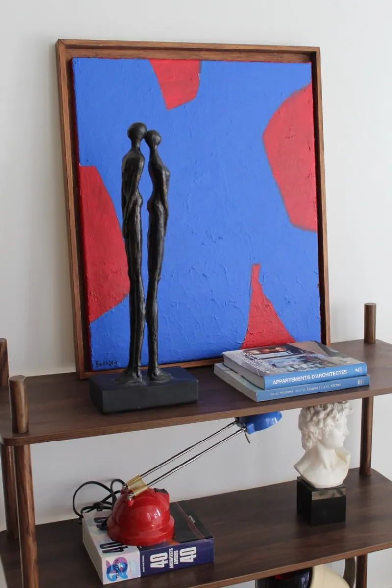 Hot Pamono Bodasca, Blue on Red, 2025, Acrylic on Canvas
