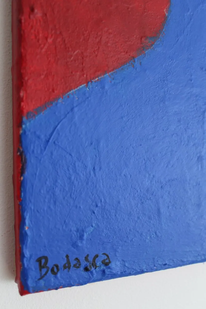 Hot Pamono Bodasca, Blue on Red, 2025, Acrylic on Canvas