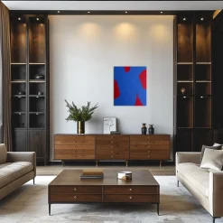 Hot Pamono Bodasca, Blue on Red, 2025, Acrylic on Canvas