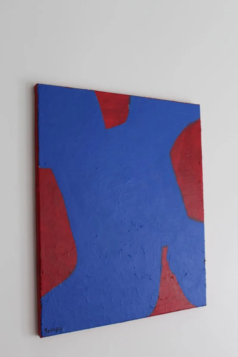 Hot Pamono Bodasca, Blue on Red, 2025, Acrylic on Canvas