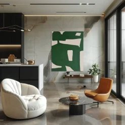 Discount Pamono Bodasca, Minimalist Green Organic, 2025, Acrylic on Canvas