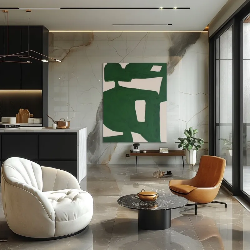 Discount Pamono Bodasca, Minimalist Green Organic, 2025, Acrylic on Canvas