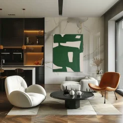 Discount Pamono Bodasca, Minimalist Green Organic, 2025, Acrylic on Canvas