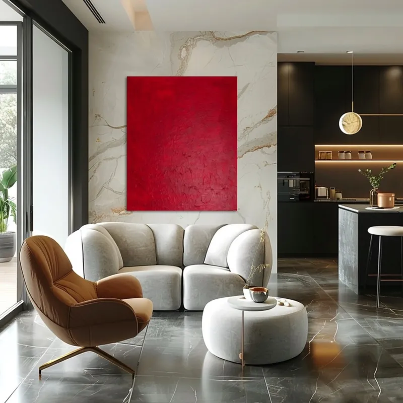 Pamono Bodasca, Minimalist Textured Red, 2025, Acrylic on Canvas> Abstraction