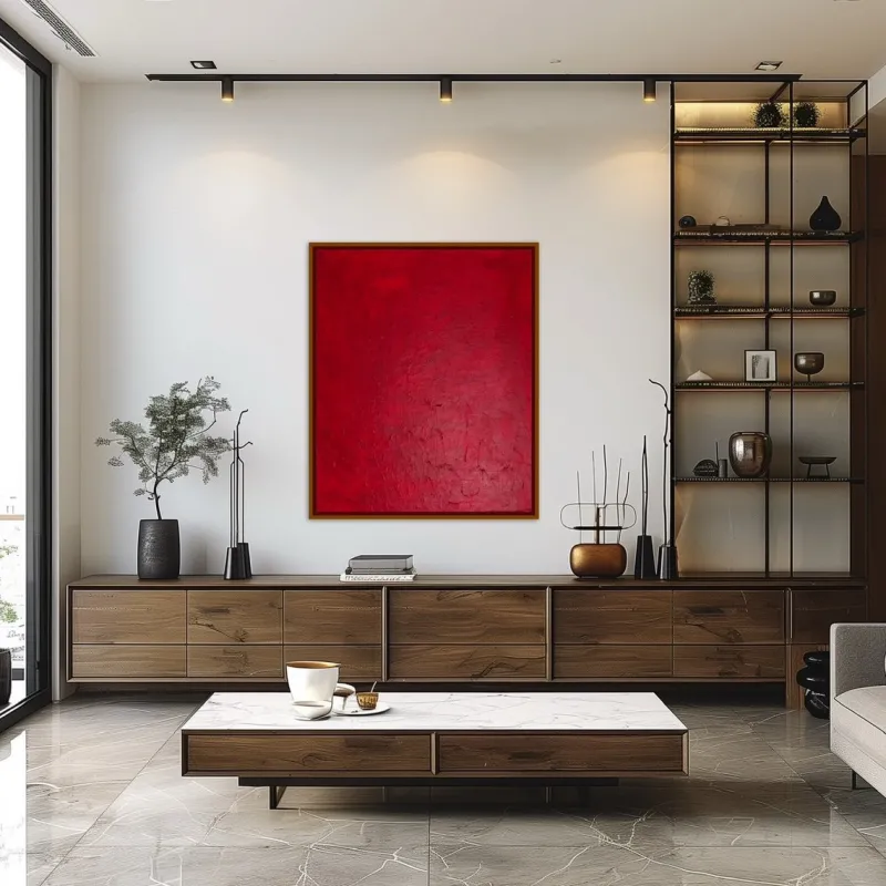 Pamono Bodasca, Minimalist Textured Red, 2025, Acrylic on Canvas> Abstraction