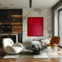 Pamono Bodasca, Minimalist Textured Red, 2025, Acrylic on Canvas><noscript><img width=