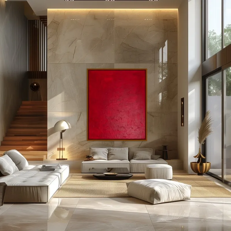 Pamono Bodasca, Minimalist Textured Red, 2025, Acrylic on Canvas> Abstraction