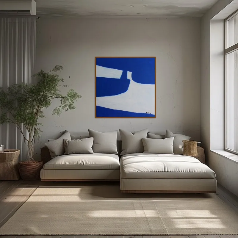 Pamono Bodasca, Square Blue-Off-White Composition, 2025, Acrylic on Canvas> Abstraction