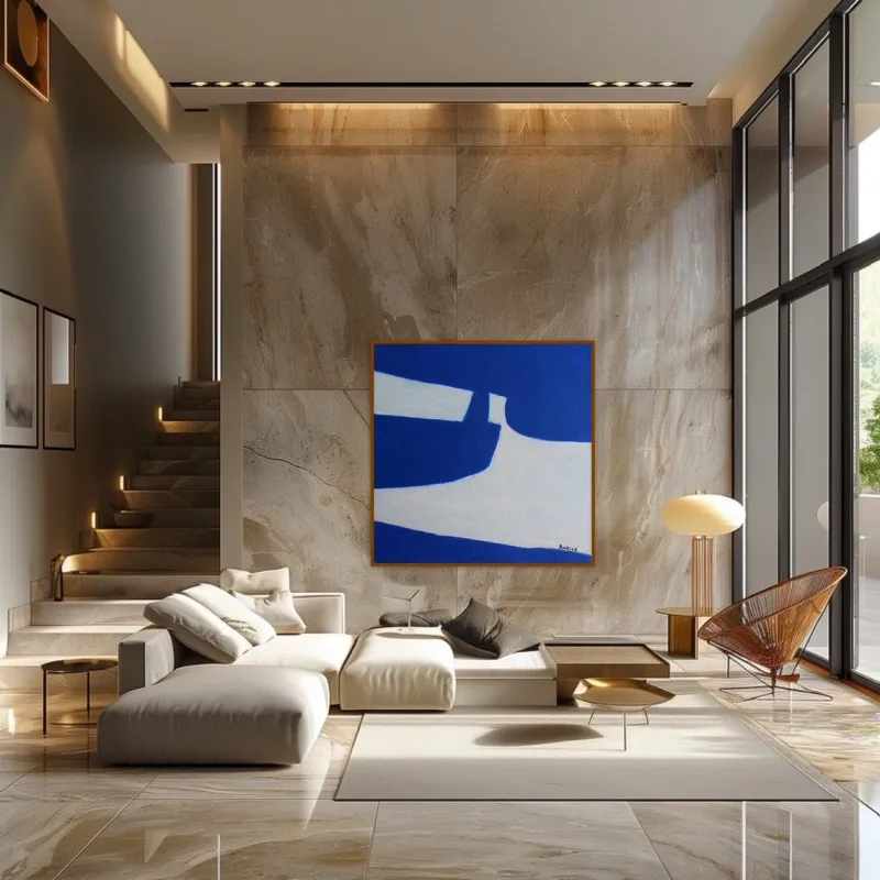 Pamono Bodasca, Square Blue-Off-White Composition, 2025, Acrylic on Canvas> Abstraction