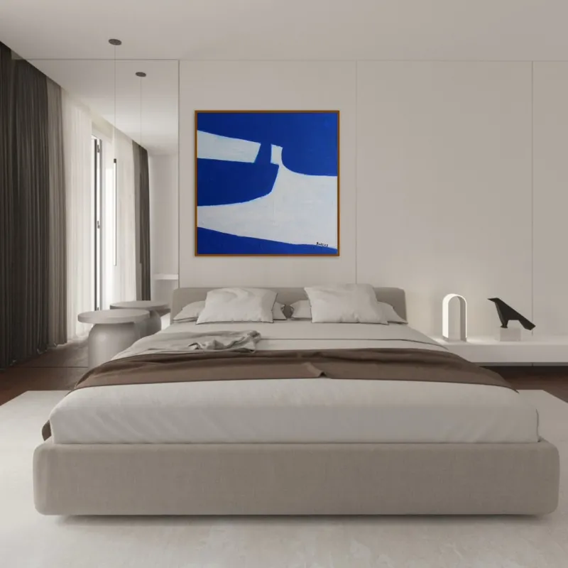 Pamono Bodasca, Square Blue-Off-White Composition, 2025, Acrylic on Canvas> Abstraction