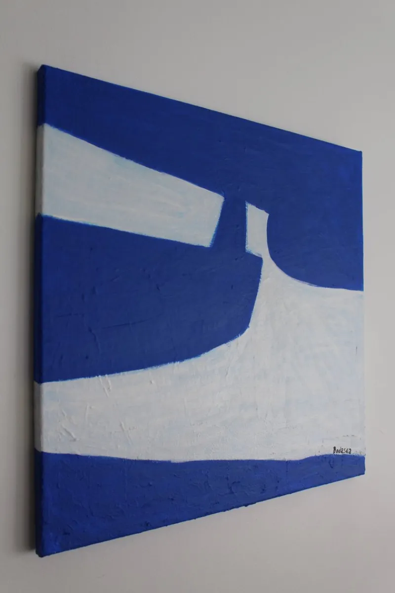 Pamono Bodasca, Square Blue-Off-White Composition, 2025, Acrylic on Canvas> Abstraction