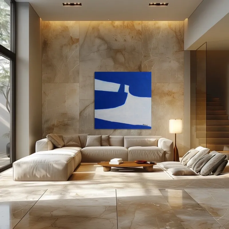 Pamono Bodasca, Square Blue-Off-White Composition, 2025, Acrylic on Canvas> Abstraction