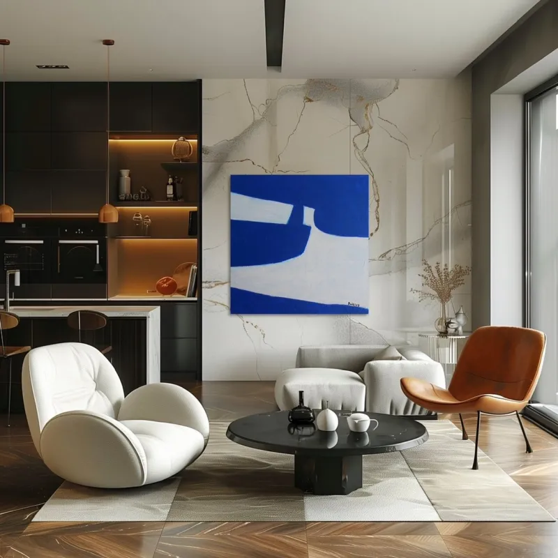 Pamono Bodasca, Square Blue-Off-White Composition, 2025, Acrylic on Canvas> Abstraction