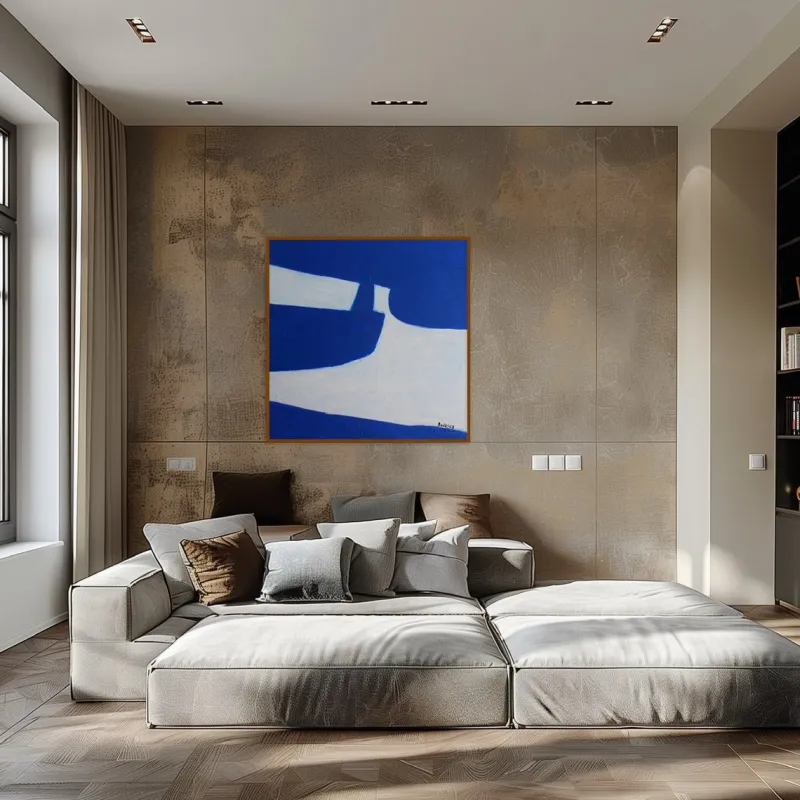 Pamono Bodasca, Square Blue-Off-White Composition, 2025, Acrylic on Canvas> Abstraction