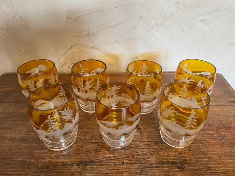 Pamono Boheme Crystal Liquor Service Set, 1920s, Set of 8> Glassware