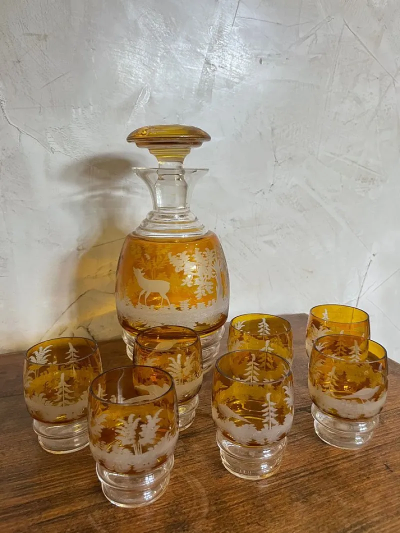 Pamono Boheme Crystal Liquor Service Set, 1920s, Set of 8> Glassware