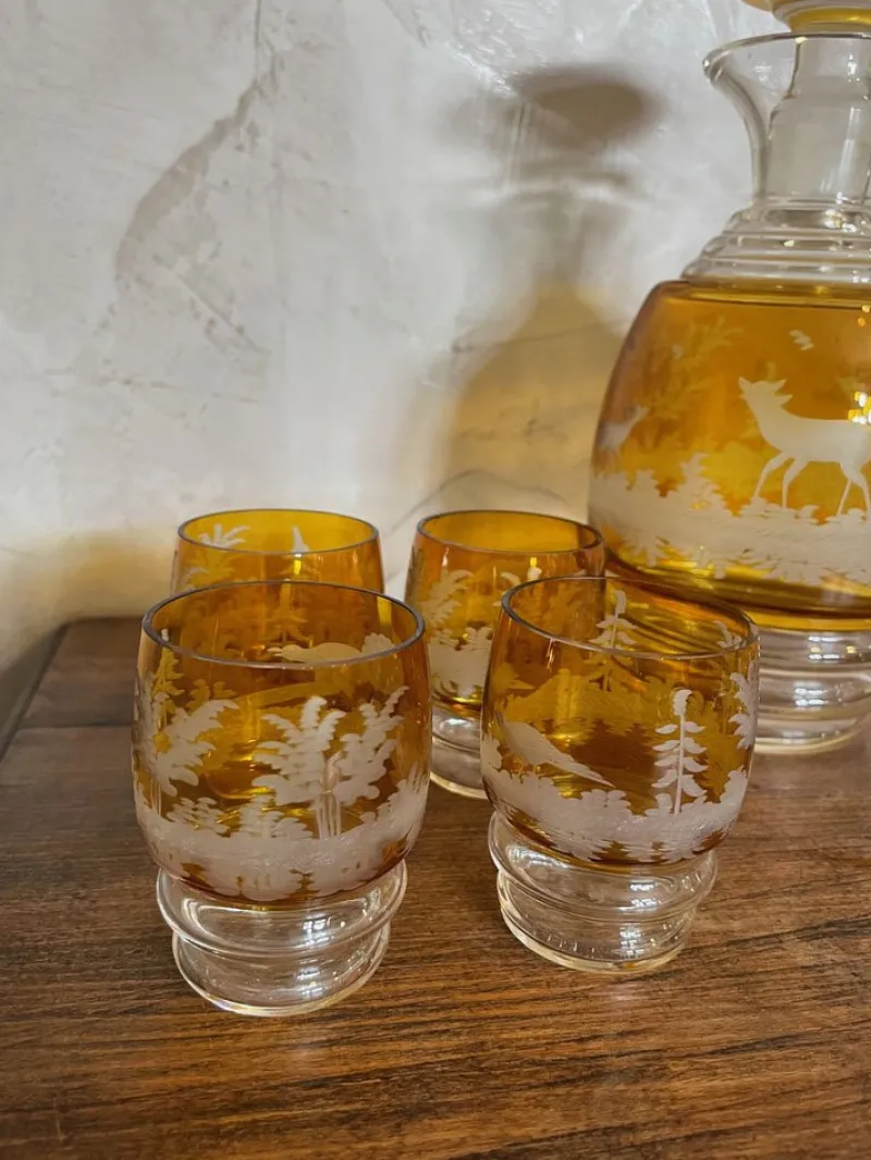 Pamono Boheme Crystal Liquor Service Set, 1920s, Set of 8> Glassware