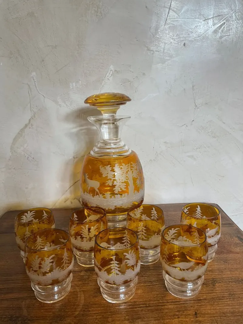 Pamono Boheme Crystal Liquor Service Set, 1920s, Set of 8> Glassware