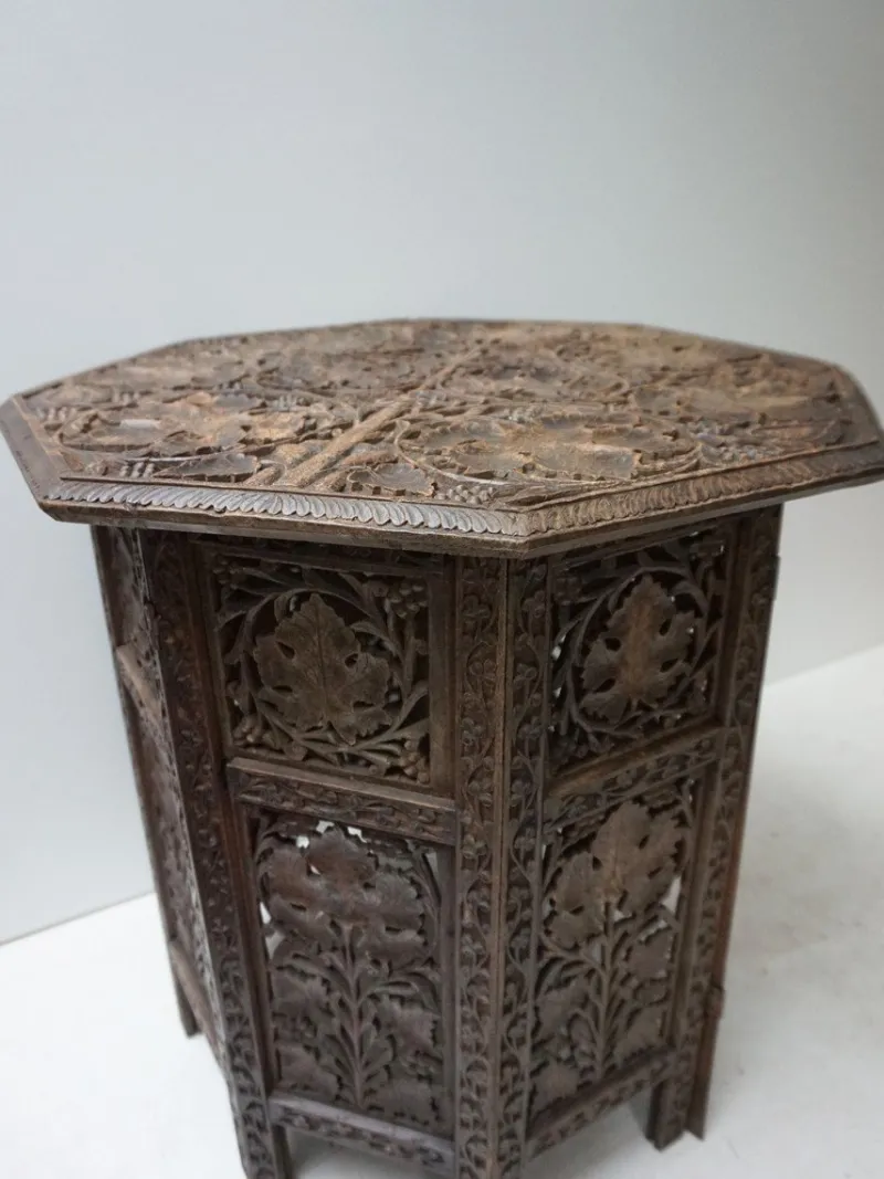 Pamono Bohemian Eastern Anglo-Indian Hand Carved Wooden Octagonal Side Table, 1900s> Coffee & Side Tables