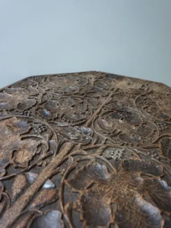 Pamono Bohemian Eastern Anglo-Indian Hand Carved Wooden Octagonal Side Table, 1900s><noscript><img width=