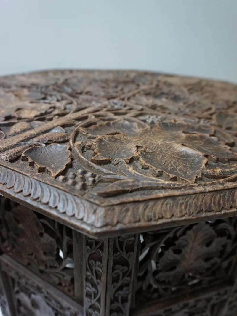 Pamono Bohemian Eastern Anglo-Indian Hand Carved Wooden Octagonal Side Table, 1900s> Coffee & Side Tables