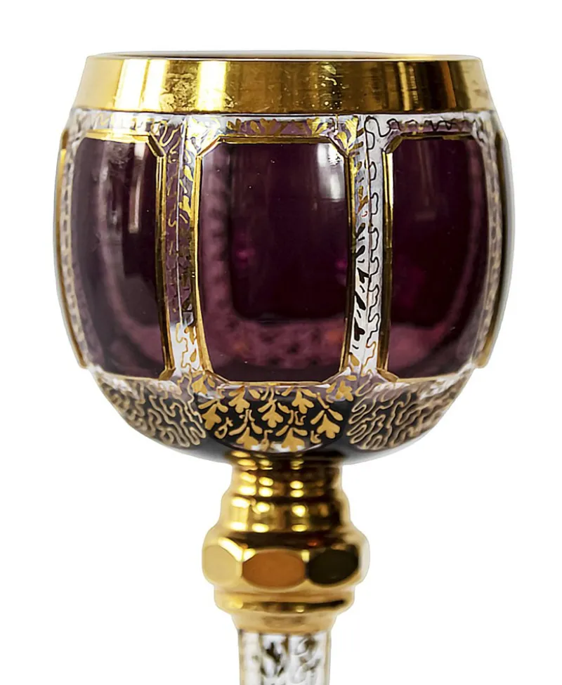 Pamono Bohemian Handmade Gilt Glass Wine Glasses, Set of 6> Glassware