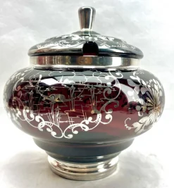 Online Pamono Bohemian Silver Edging Hand-Crafted Glass Punch Bowl with Lid, 1900s