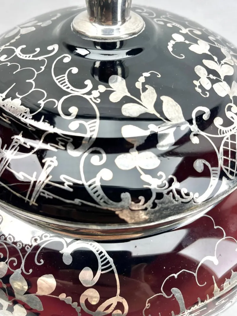 Online Pamono Bohemian Silver Edging Hand-Crafted Glass Punch Bowl with Lid, 1900s