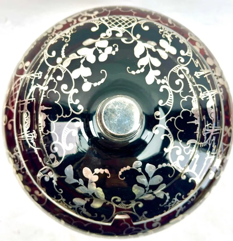 Online Pamono Bohemian Silver Edging Hand-Crafted Glass Punch Bowl with Lid, 1900s