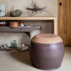 New Pamono Bombo 2 Coffee Table in Enamelled Stoneware and Leather by Oscar Maschera