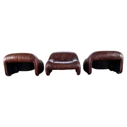 Pamono Bonanza Armchairs in Brown Leather by Tobia & Afra Scarpa for C & B Italia, 1970s, Set of 3><noscript><img width=