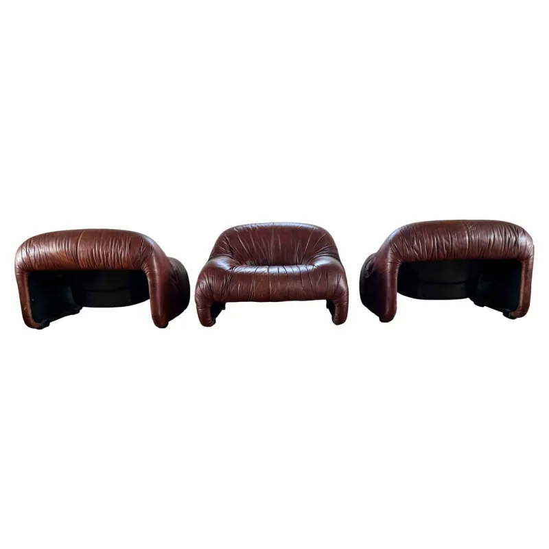 Pamono Bonanza Armchairs in Brown Leather by Tobia & Afra Scarpa for C & B Italia, 1970s, Set of 3> Living Room Sets