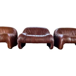 Pamono Bonanza Armchairs in Brown Leather by Tobia & Afra Scarpa for C & B Italia, 1970s, Set of 3><noscript><img width=