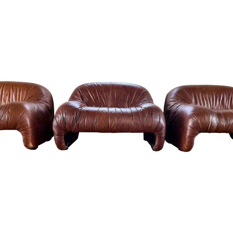 Pamono Bonanza Armchairs in Brown Leather by Tobia & Afra Scarpa for C & B Italia, 1970s, Set of 3> Living Room Sets