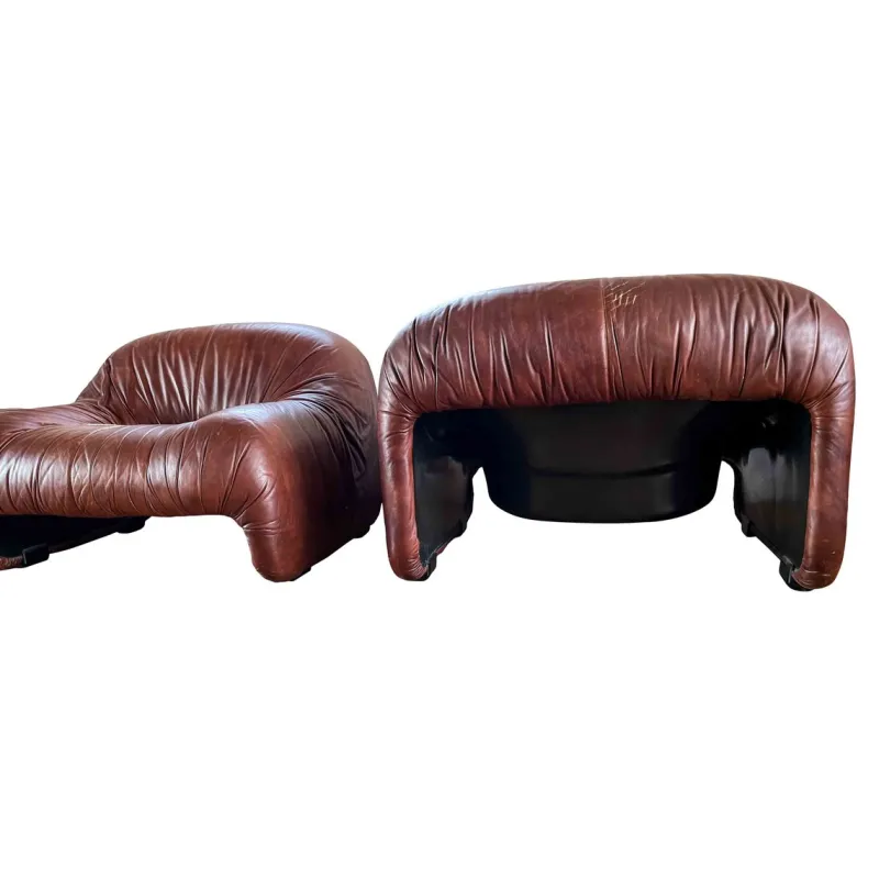 Pamono Bonanza Armchairs in Brown Leather by Tobia & Afra Scarpa for C & B Italia, 1970s, Set of 3> Living Room Sets