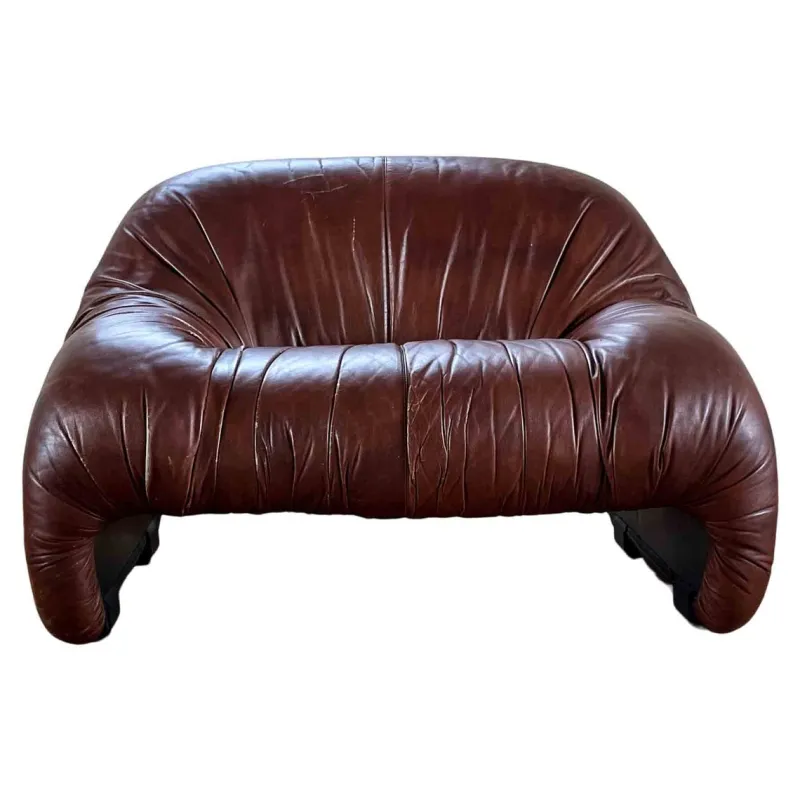 Pamono Bonanza Armchairs in Brown Leather by Tobia & Afra Scarpa for C & B Italia, 1970s, Set of 3> Living Room Sets