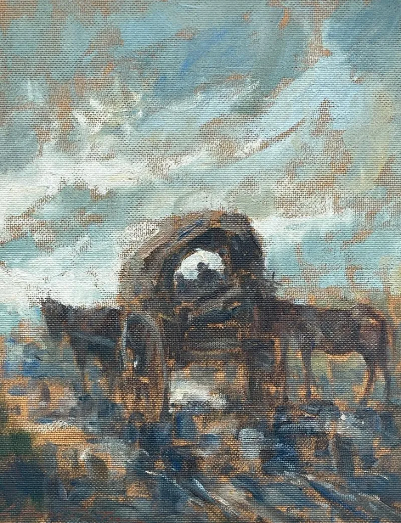 Pamono Bonfatti, Caravan, 20th Century, Oil Painting on Canvas> Painting