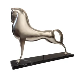 Discount Pamono Boris Lovet-Lorski, Art Deco Style Horse, 1970s, Silver-Plated Metal with Marble Base
