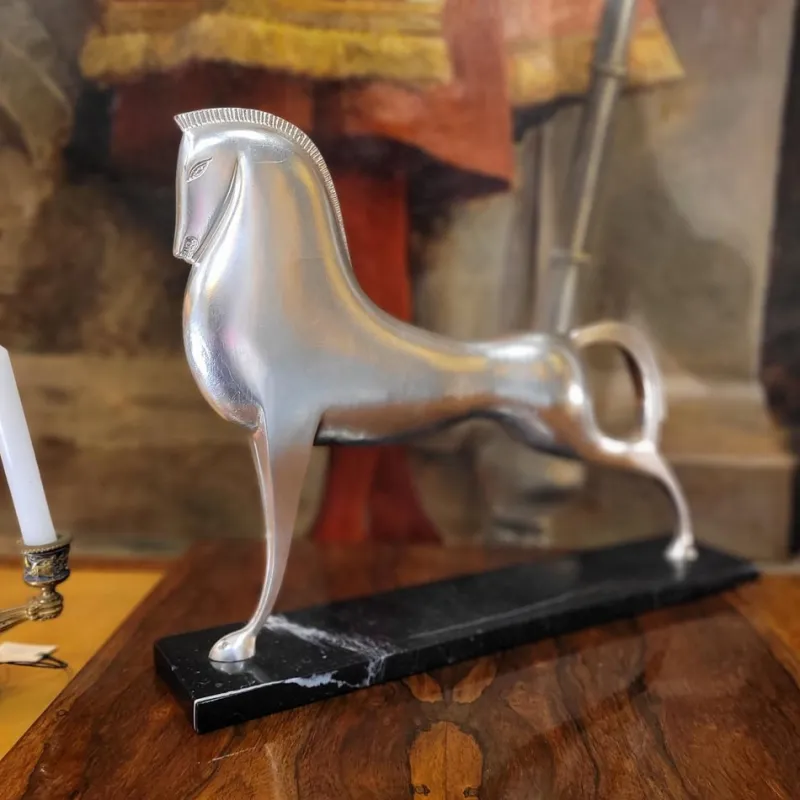 Discount Pamono Boris Lovet-Lorski, Art Deco Style Horse, 1970s, Silver-Plated Metal with Marble Base